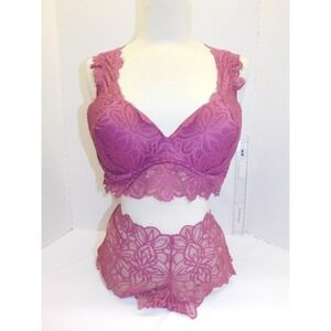 Victoria's Secret Lace Magenta Push Up Bralette  Set Large